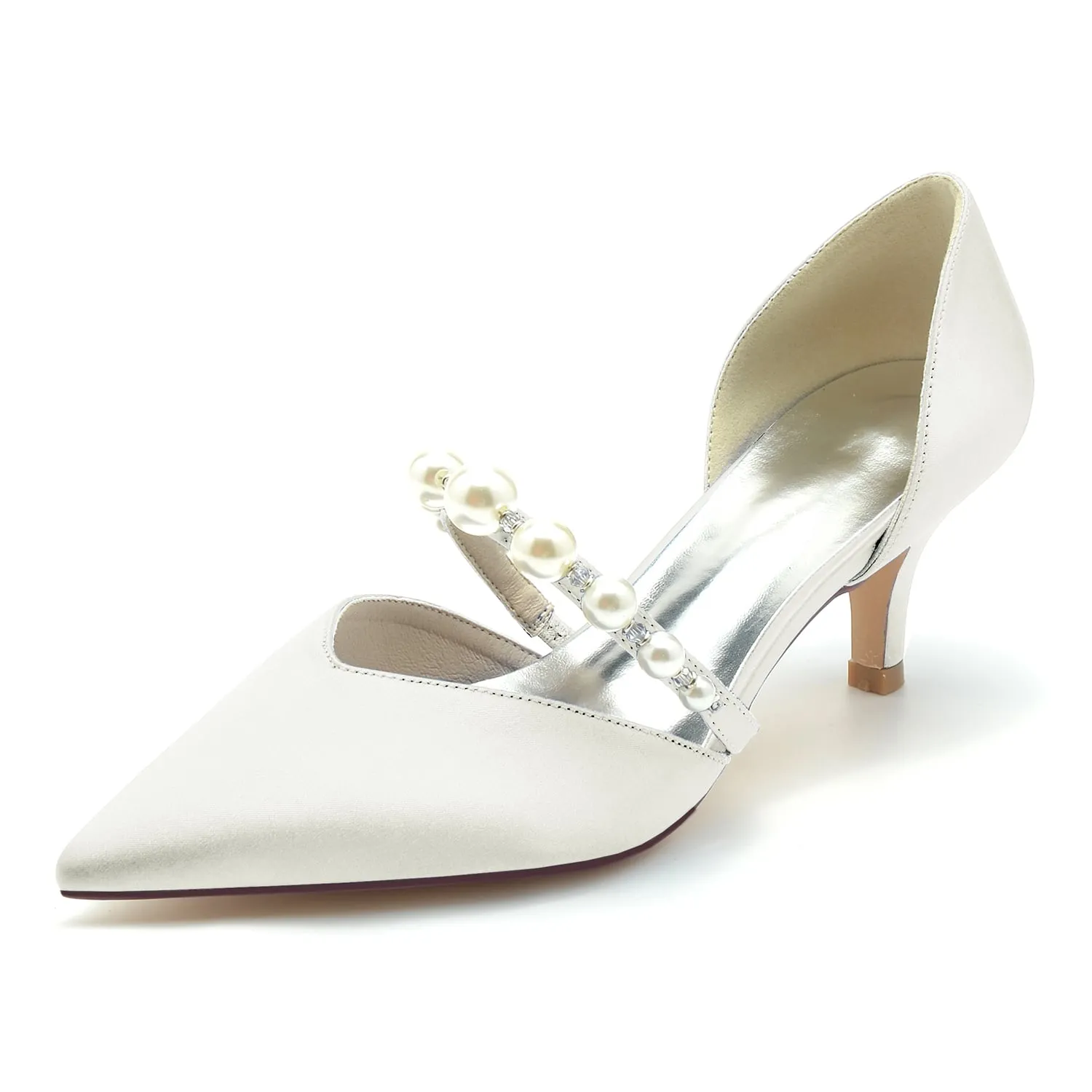 Low Heels Slip-on Bridal Heels Satin Formal Shoes Pointed Toe Party Heels