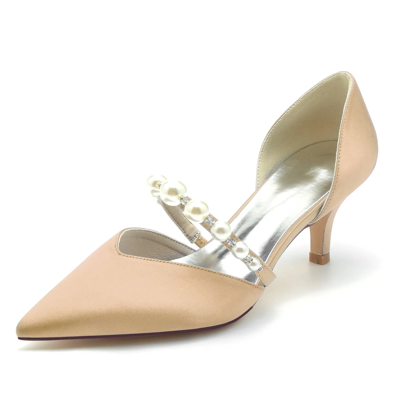 Low Heels Slip-on Bridal Heels Satin Formal Shoes Pointed Toe Party Heels