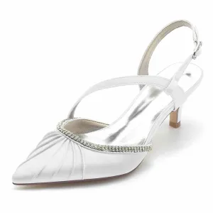 Low Heels Wedding Heels Satin Formal Shoes Pointed Toe Party Heels