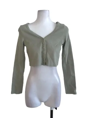 Matcha Green Button Knit Top