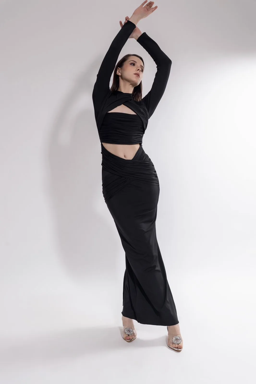 Midnight rules - cut out bodycon maxi dress in black