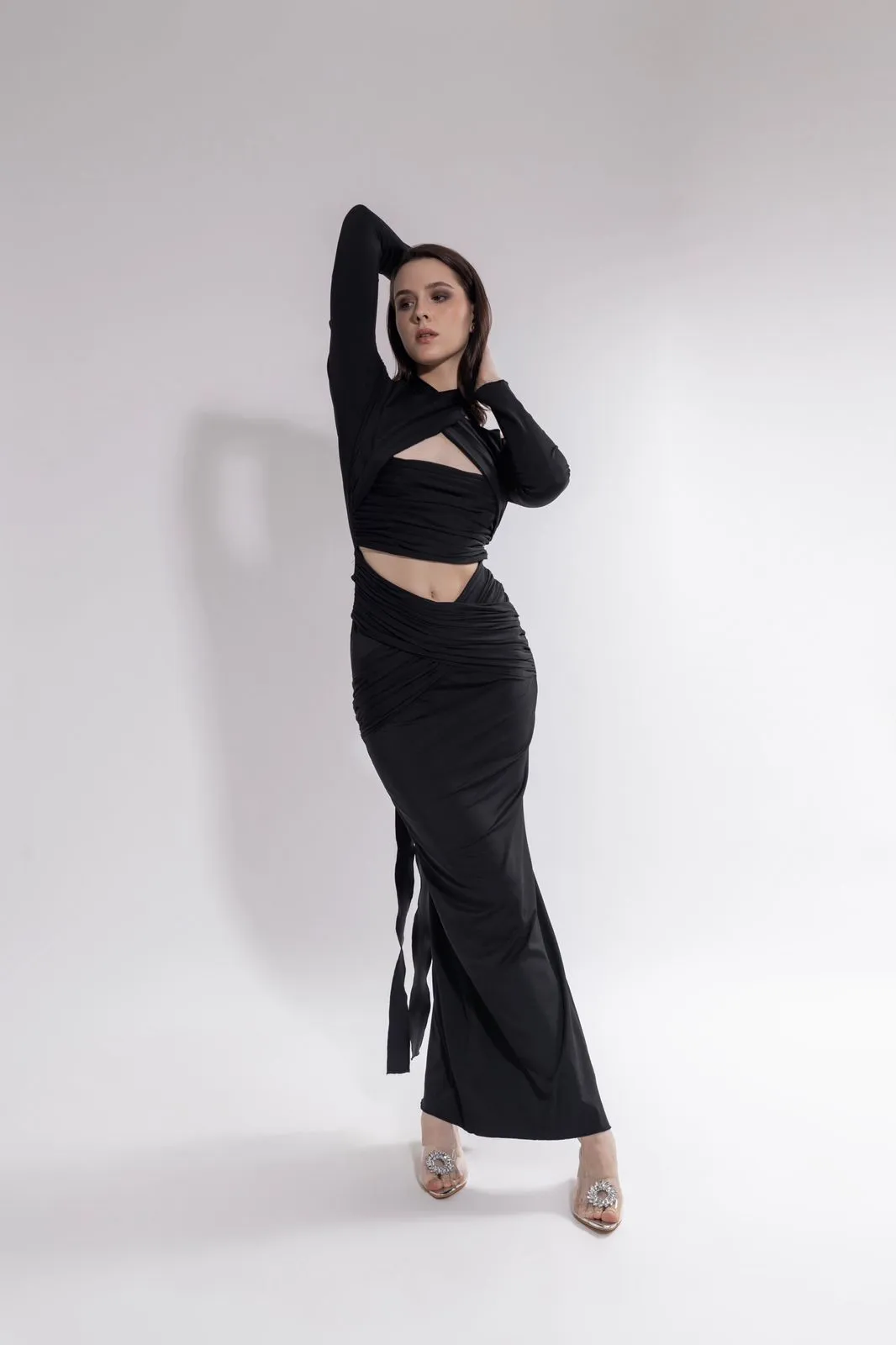 Midnight rules - cut out bodycon maxi dress in black