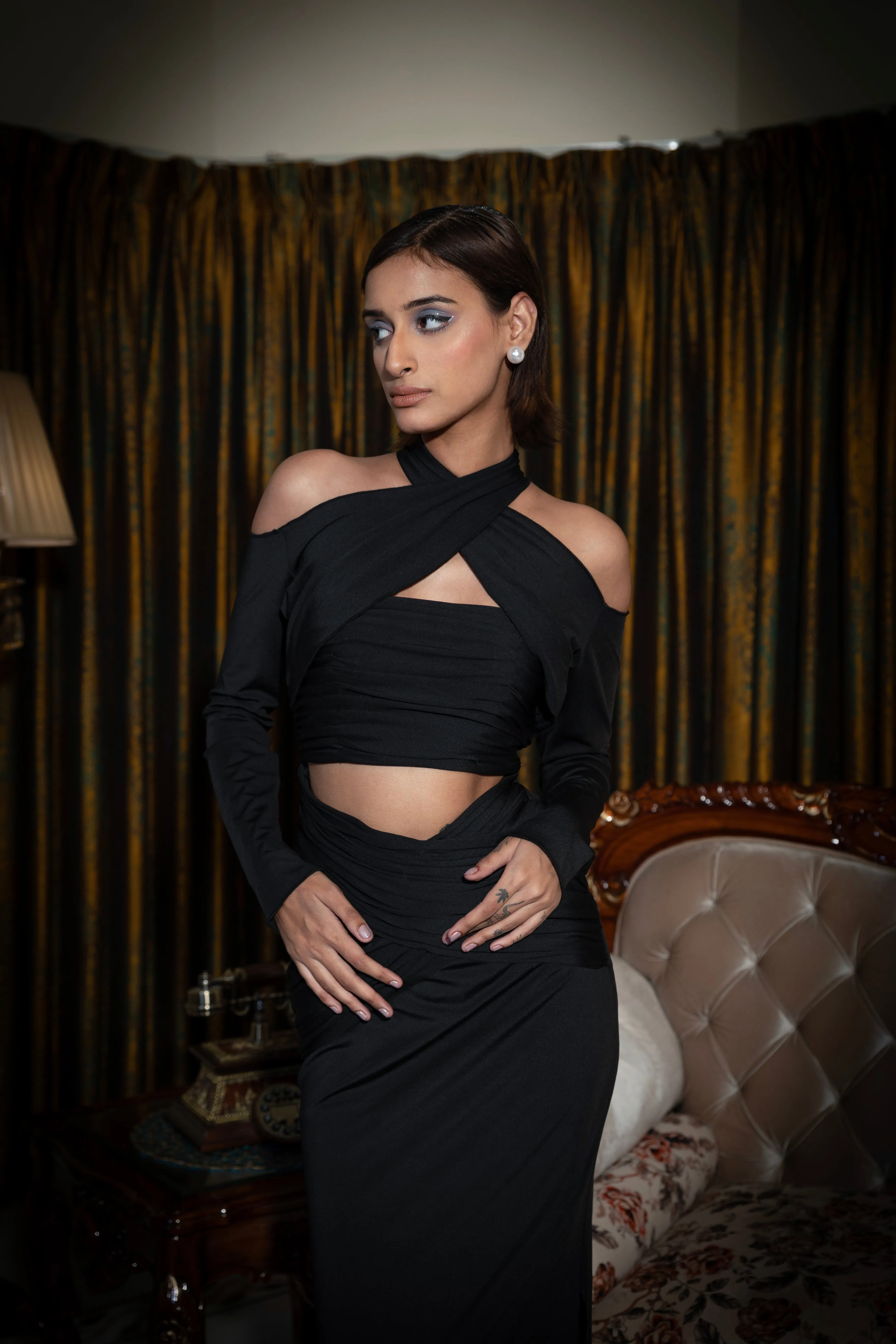 Midnight rules - cut out bodycon maxi dress in black
