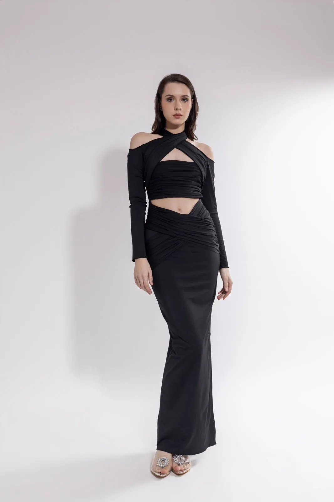 Midnight rules - cut out bodycon maxi dress in black
