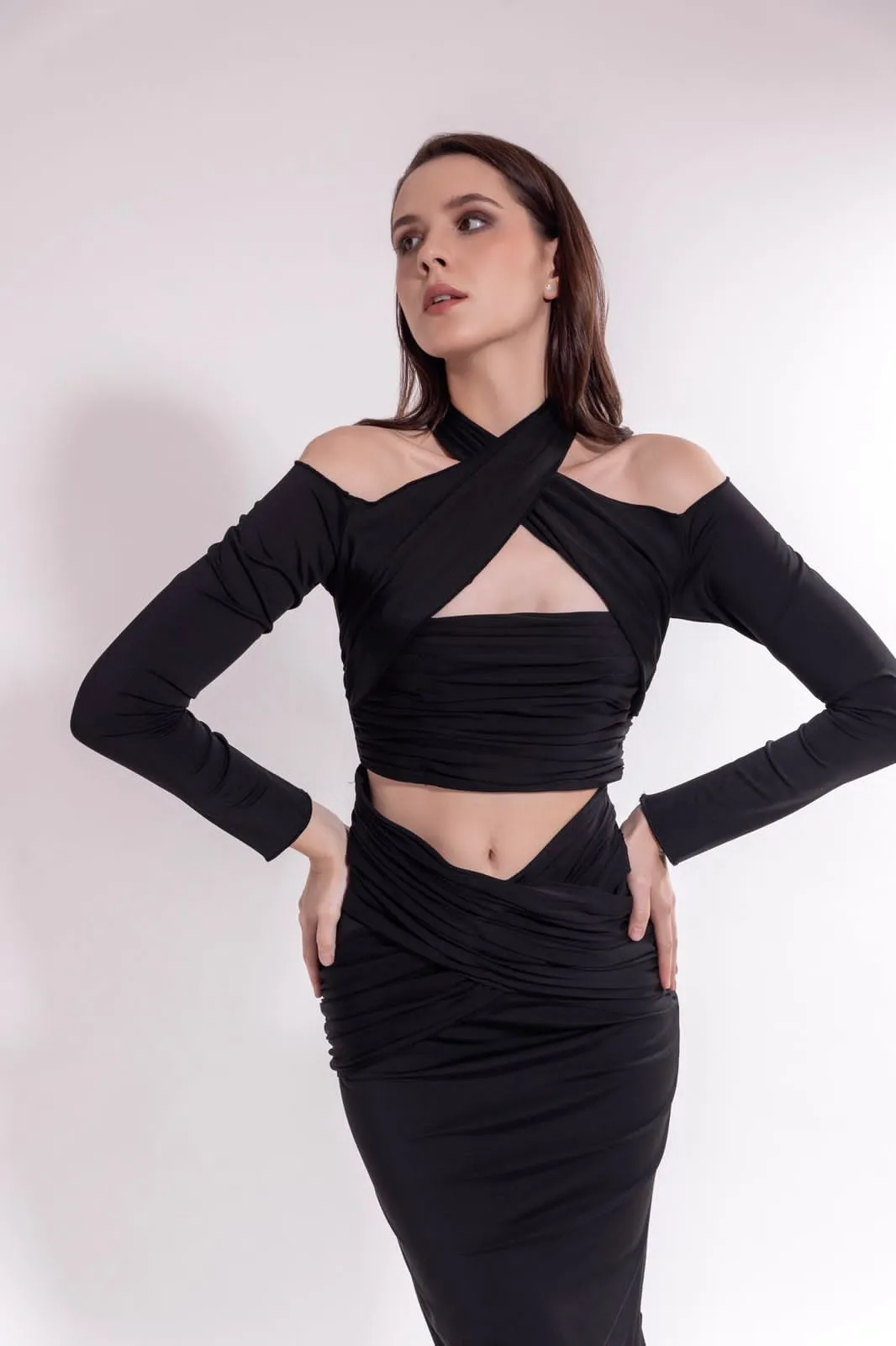 Midnight rules - cut out bodycon maxi dress in black