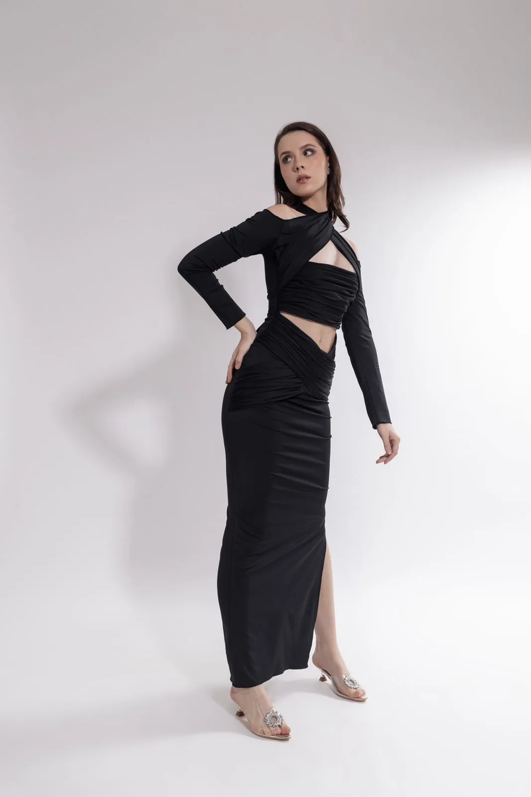 Midnight rules - cut out bodycon maxi dress in black
