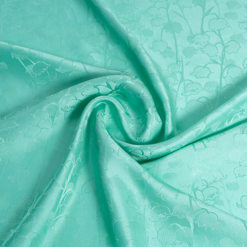 Mint Green Blue Bell Jacquard Pure Silk
