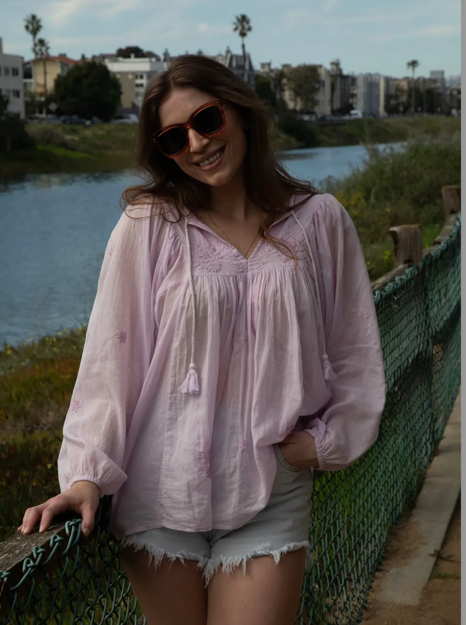 Mylene Embroidered Tunic Long Sleeves Peach