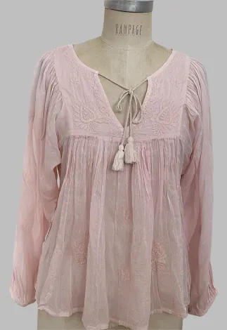 Mylene Embroidered Tunic Long Sleeves Peach