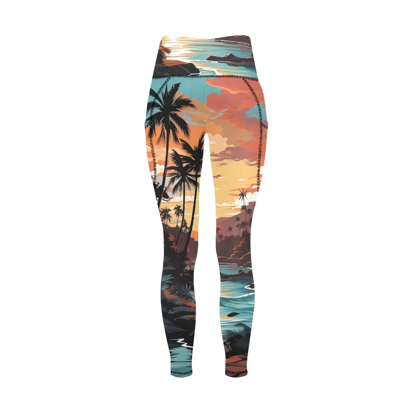 Ocean's Paradise High Waist Leggings with Pockets