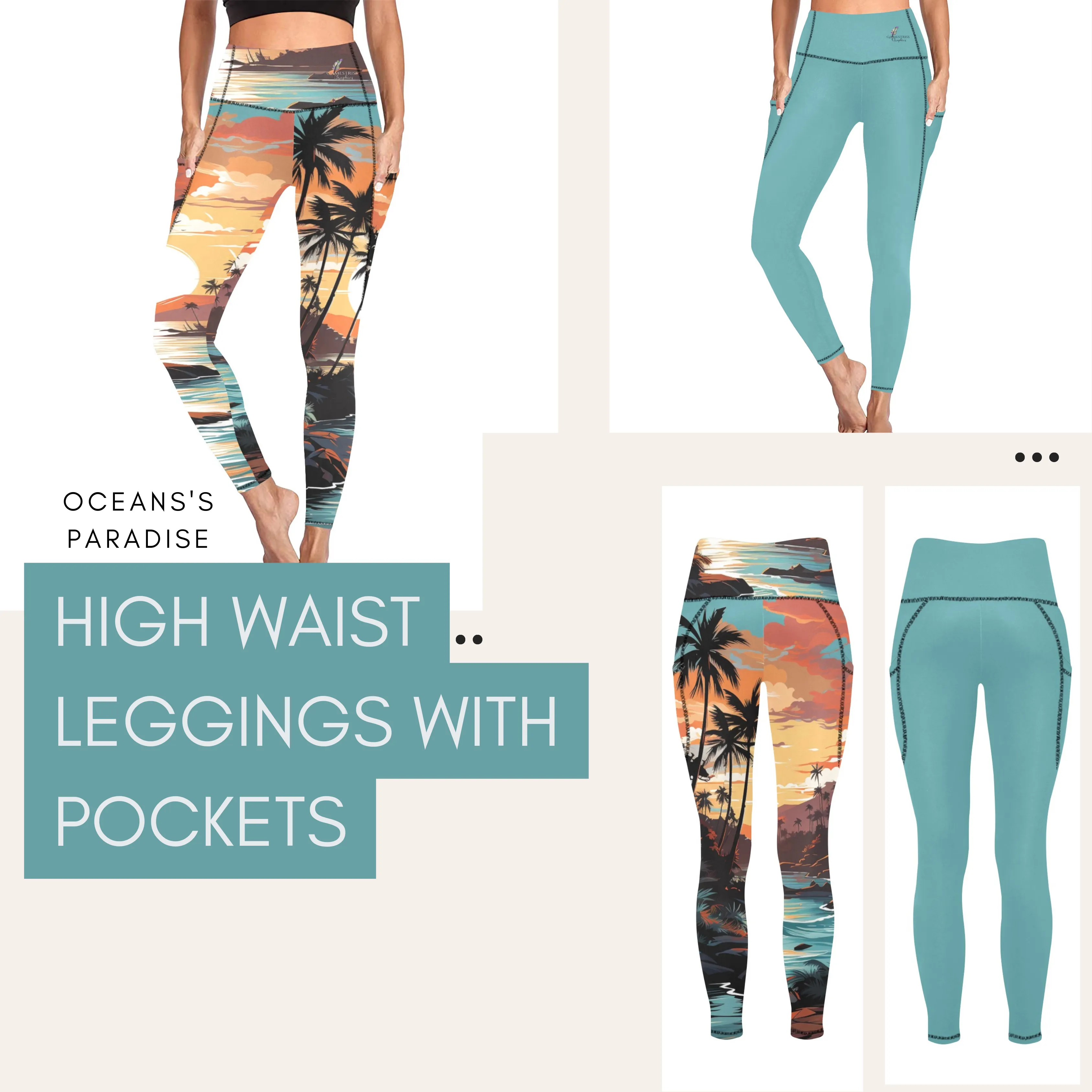 Ocean's Paradise High Waist Leggings with Pockets