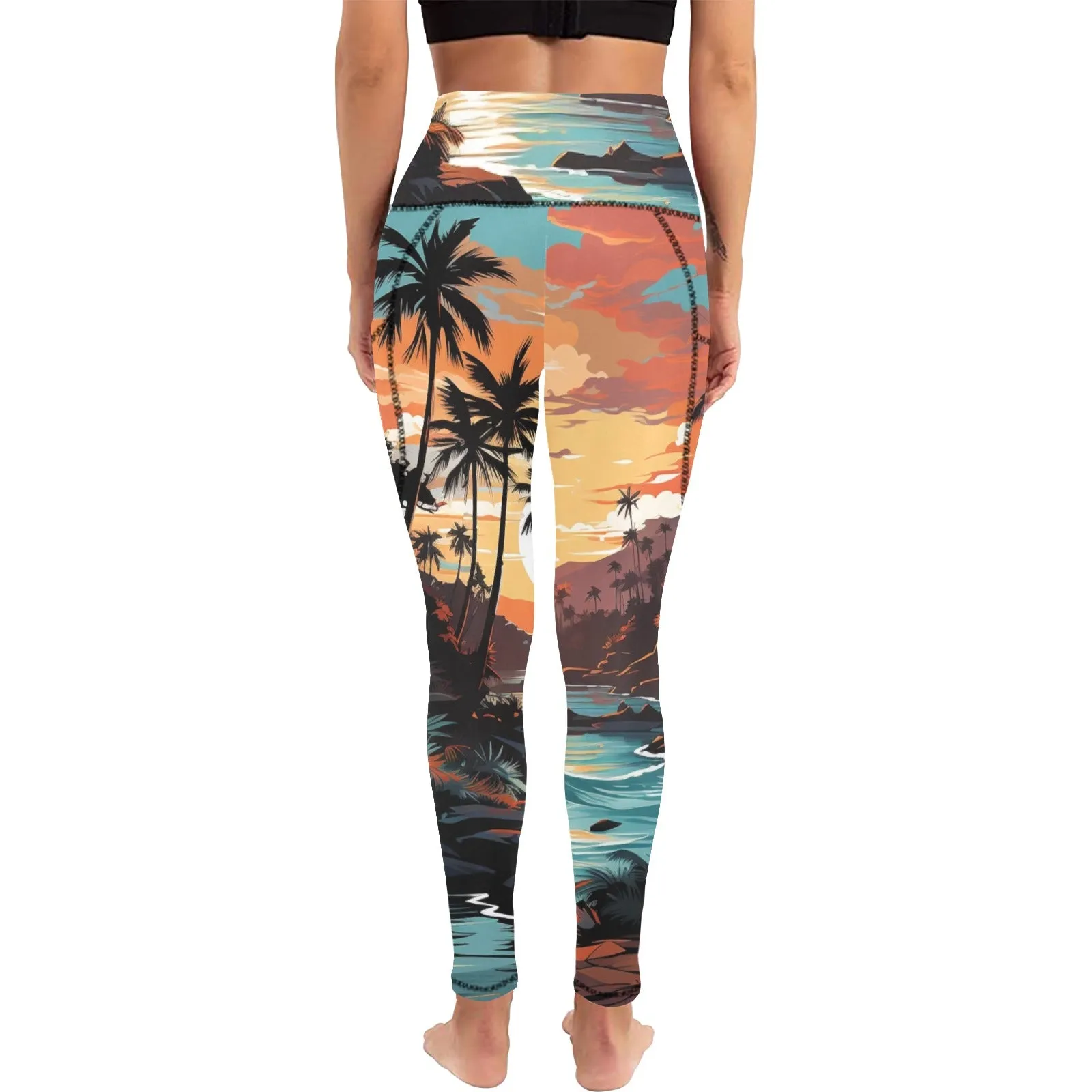 Ocean's Paradise High Waist Leggings with Pockets