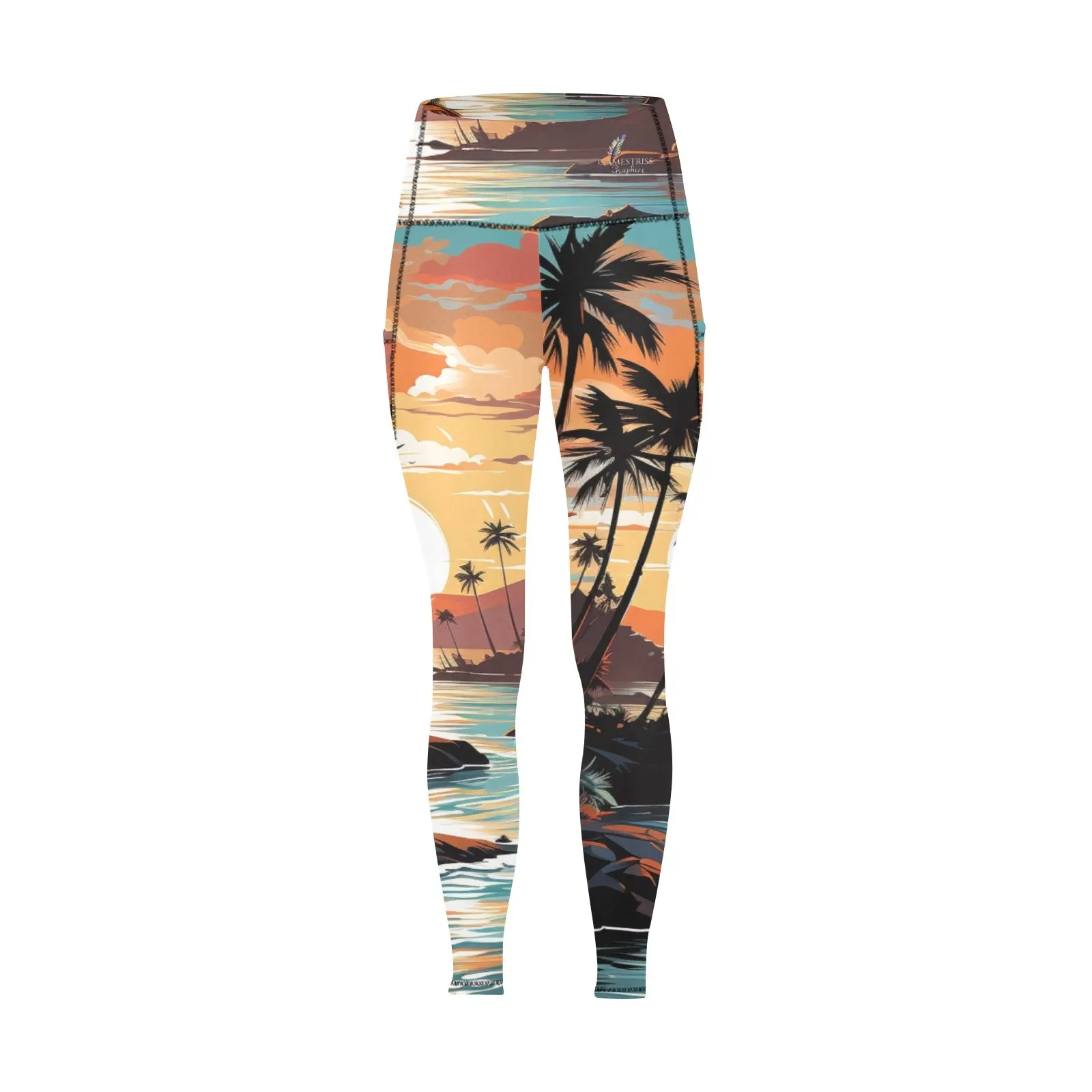 Ocean's Paradise High Waist Leggings with Pockets