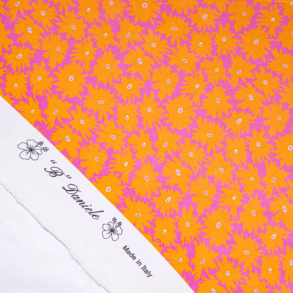 Orange Floral Printed Fuchsia Pure Silk Georgette