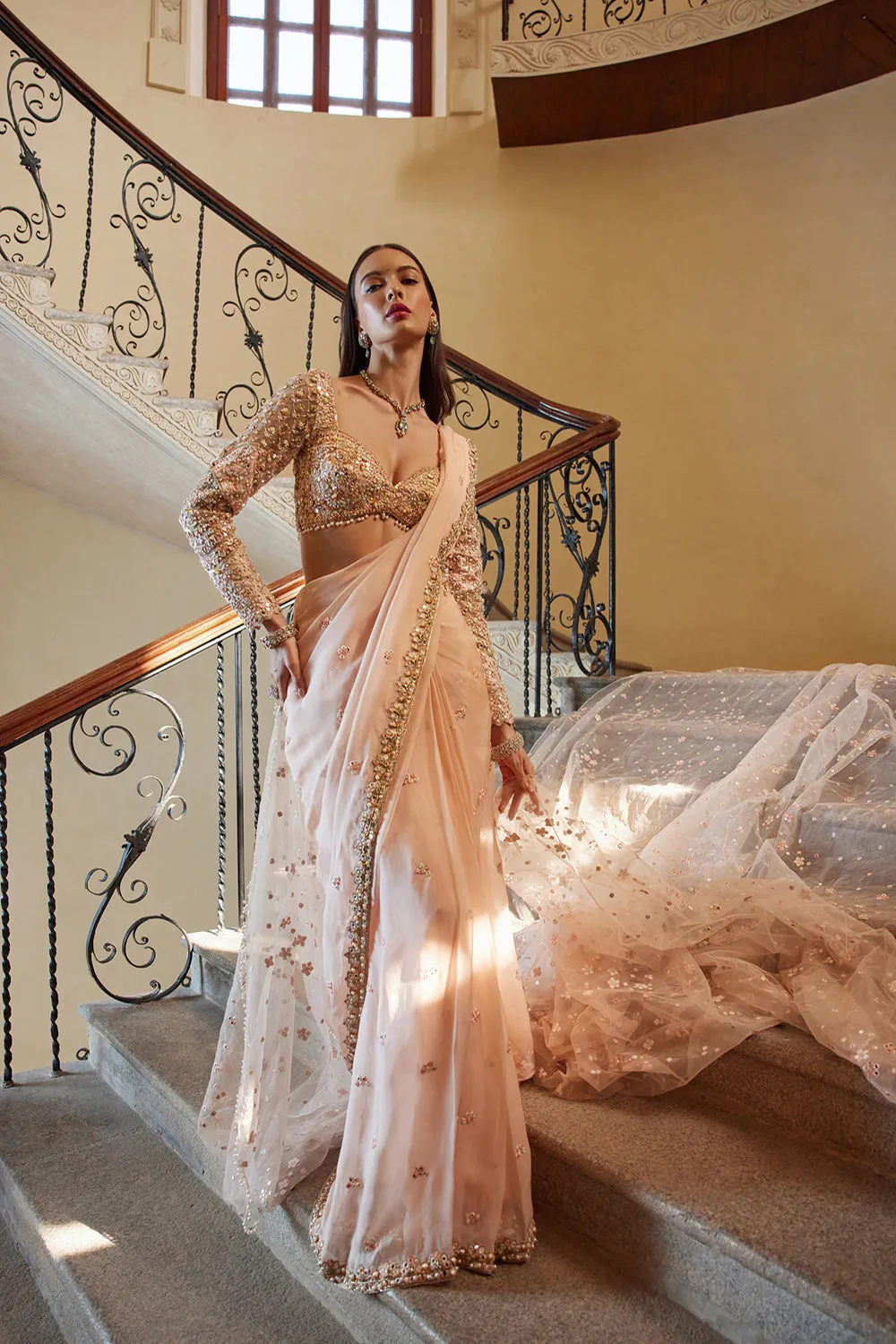 Peach Organza Saree