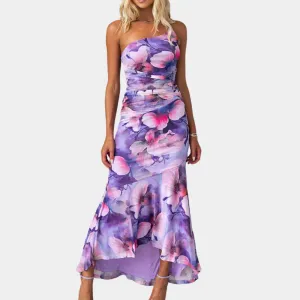 Pearl® | Elegant long women's dress with asymmetrical shoulders