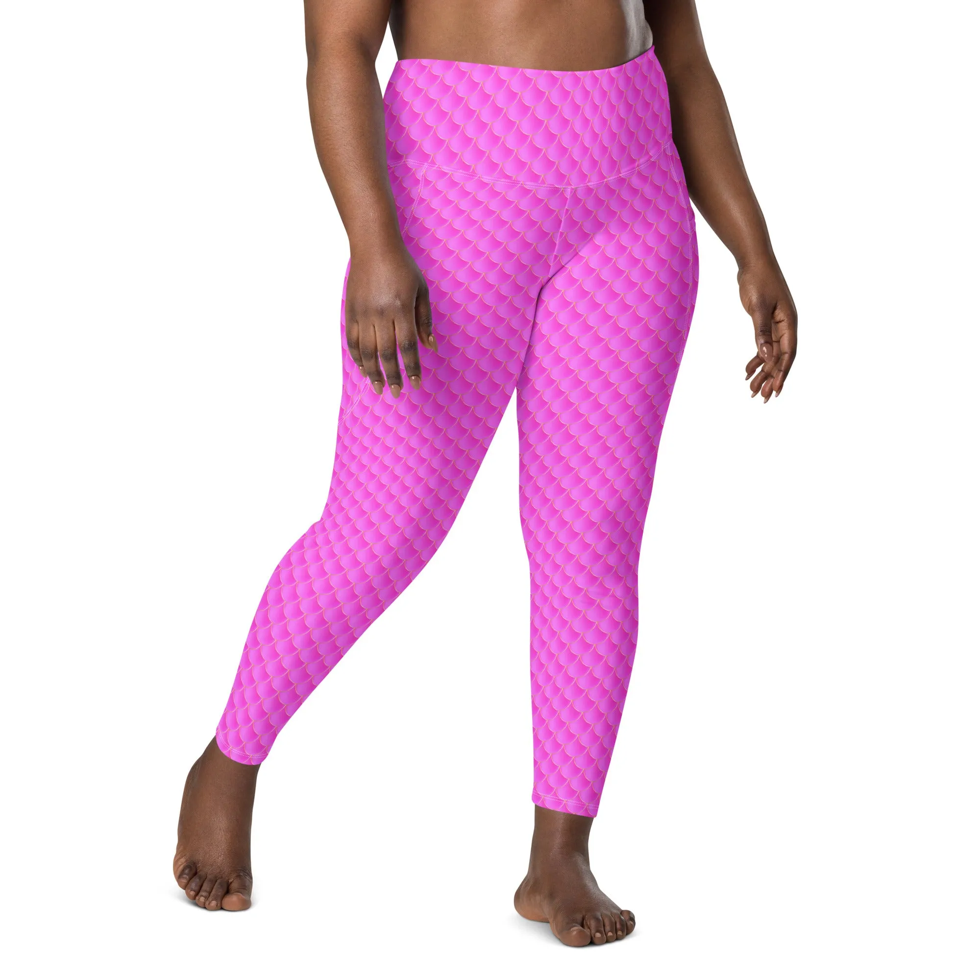 Pink Mermaid Rash Guard Pants Leggings With Pockets UPF 50 