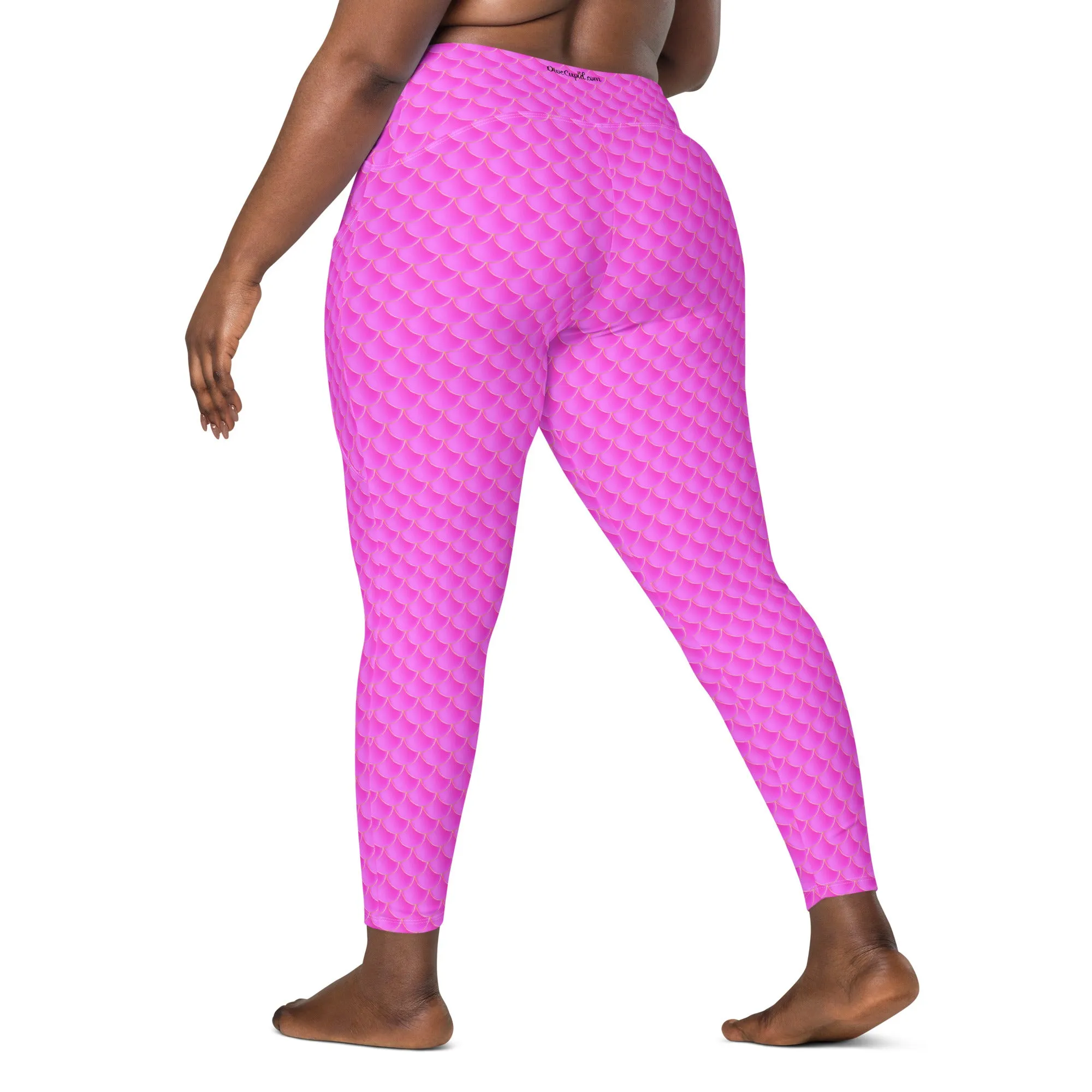 Pink Mermaid Rash Guard Pants Leggings With Pockets UPF 50 