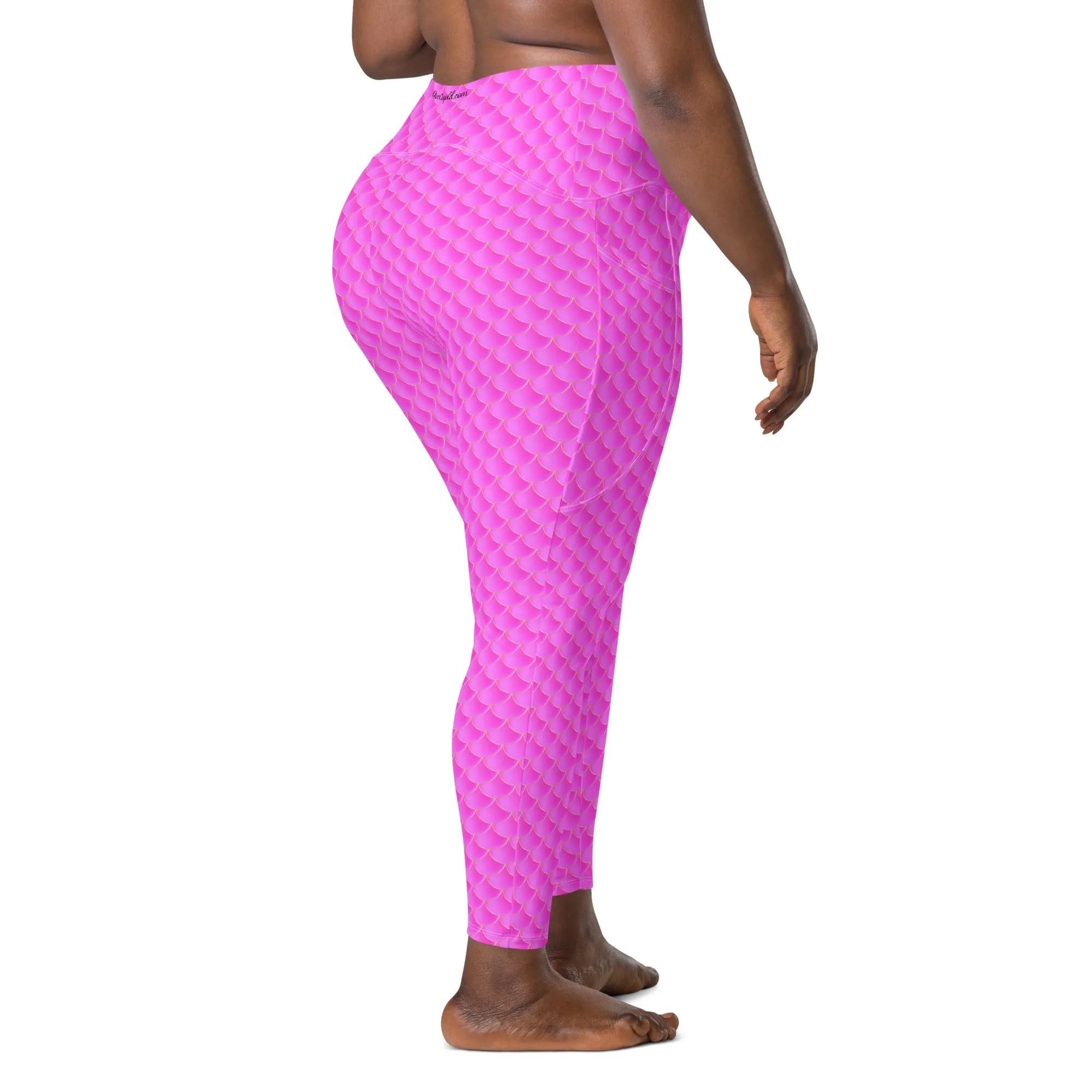 Pink Mermaid Rash Guard Pants Leggings With Pockets UPF 50 