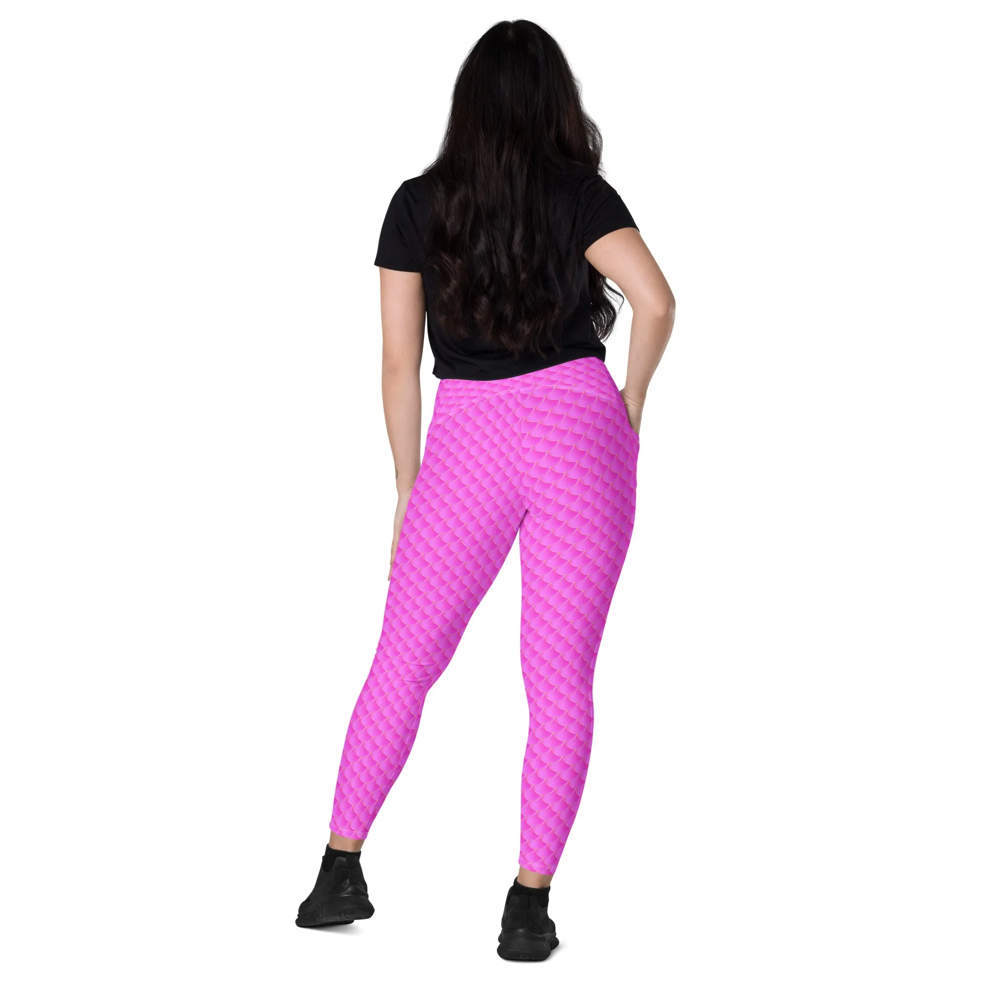 Pink Mermaid Rash Guard Pants Leggings With Pockets UPF 50 