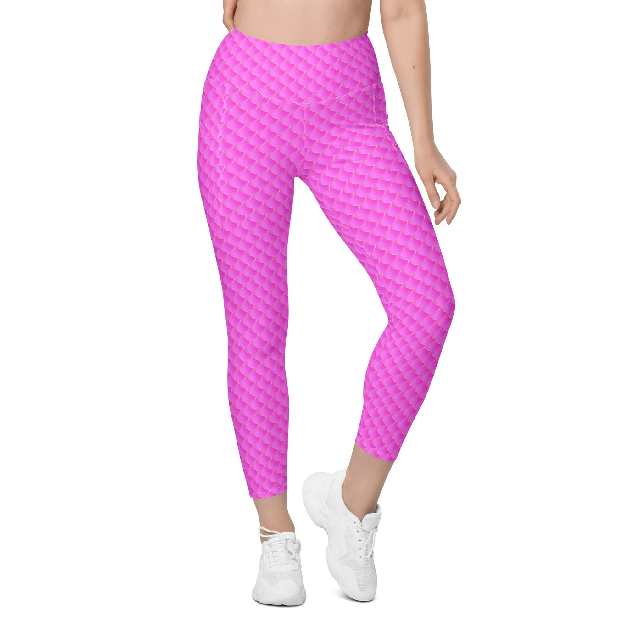 Pink Mermaid Rash Guard Pants Leggings With Pockets UPF 50 