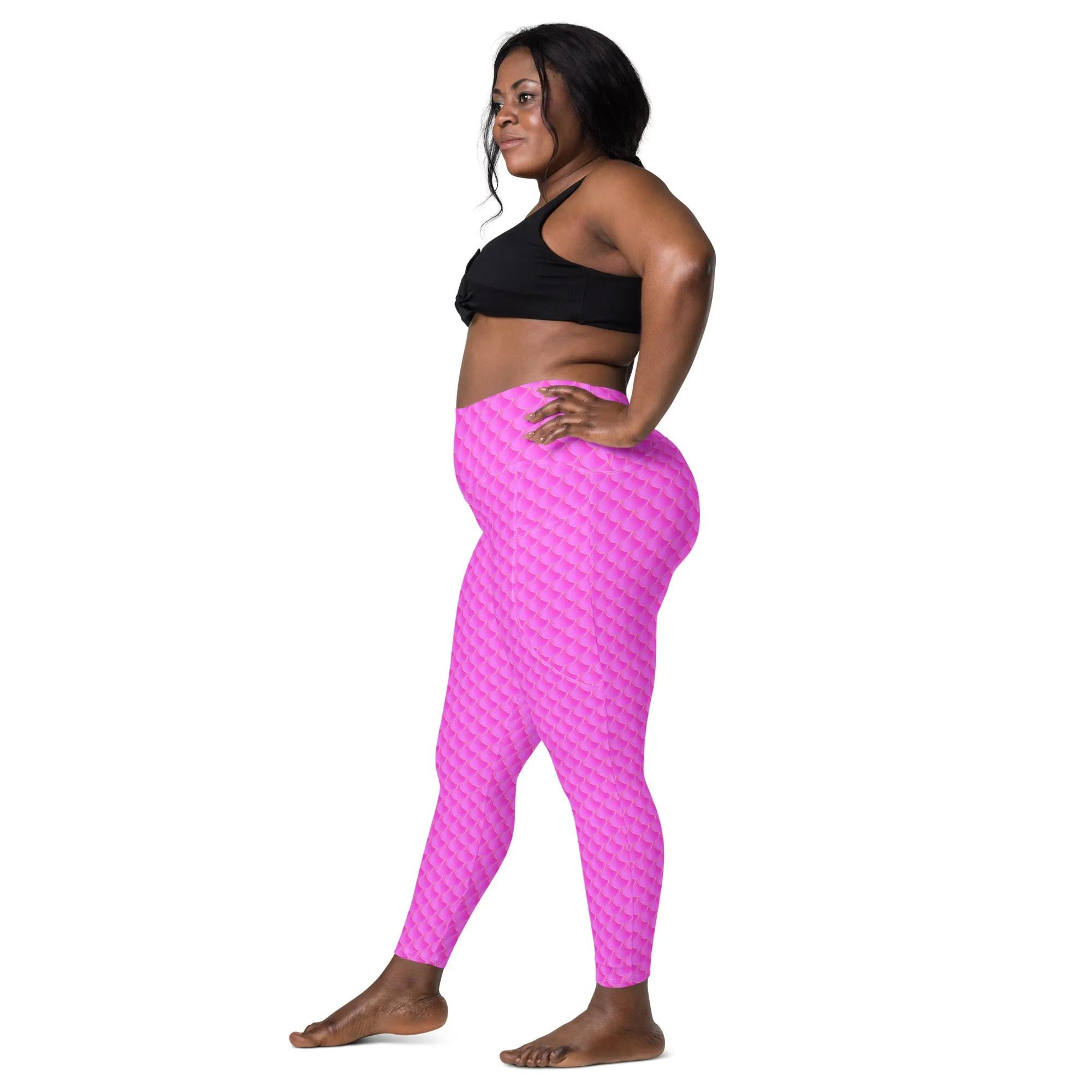 Pink Mermaid Rash Guard Pants Leggings With Pockets UPF 50 