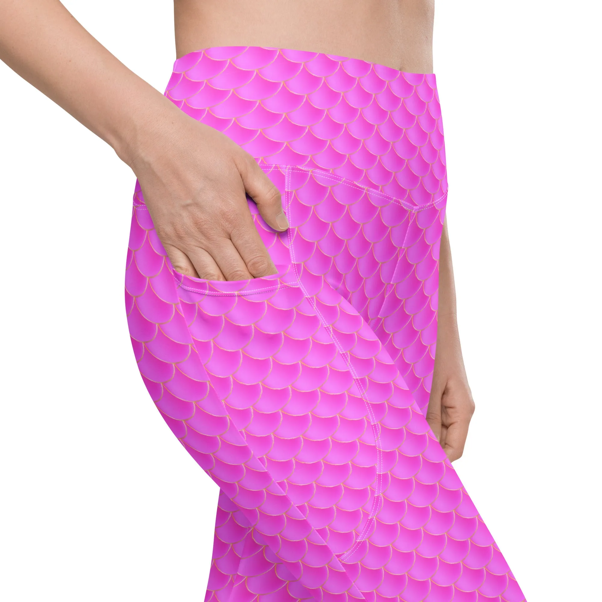 Pink Mermaid Rash Guard Pants Leggings With Pockets UPF 50 