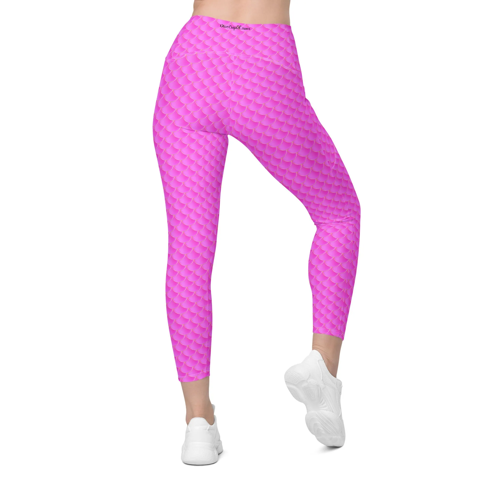 Pink Mermaid Rash Guard Pants Leggings With Pockets UPF 50 