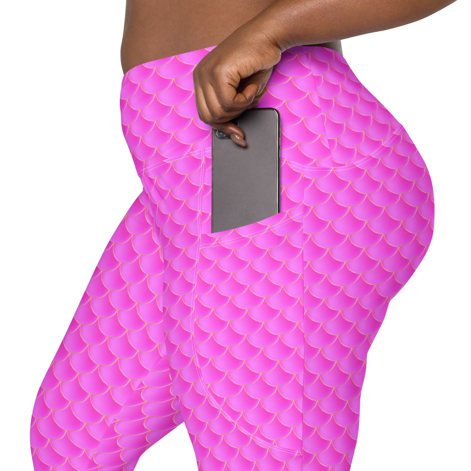 Pink Mermaid Rash Guard Pants Leggings With Pockets UPF 50 