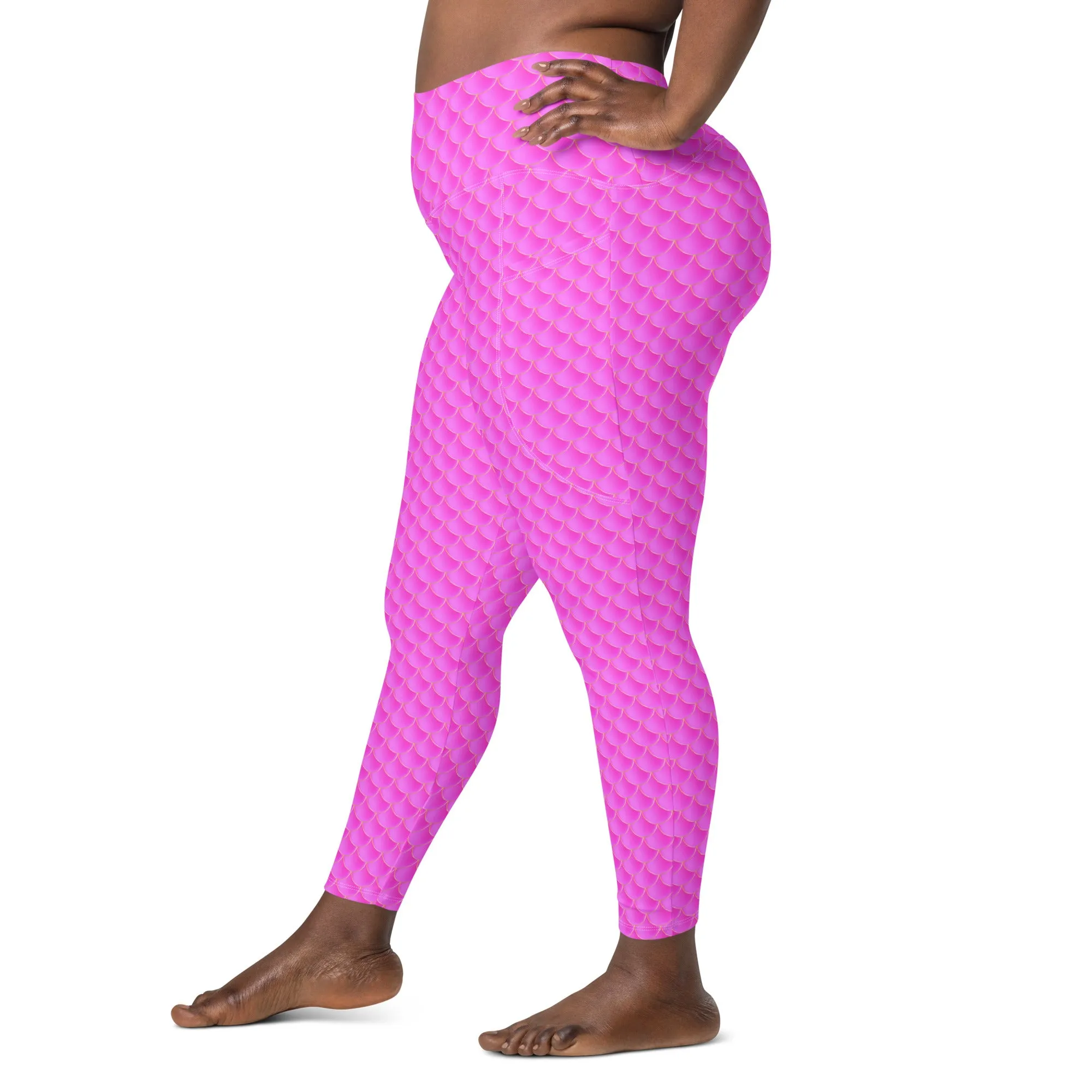 Pink Mermaid Rash Guard Pants Leggings With Pockets UPF 50 