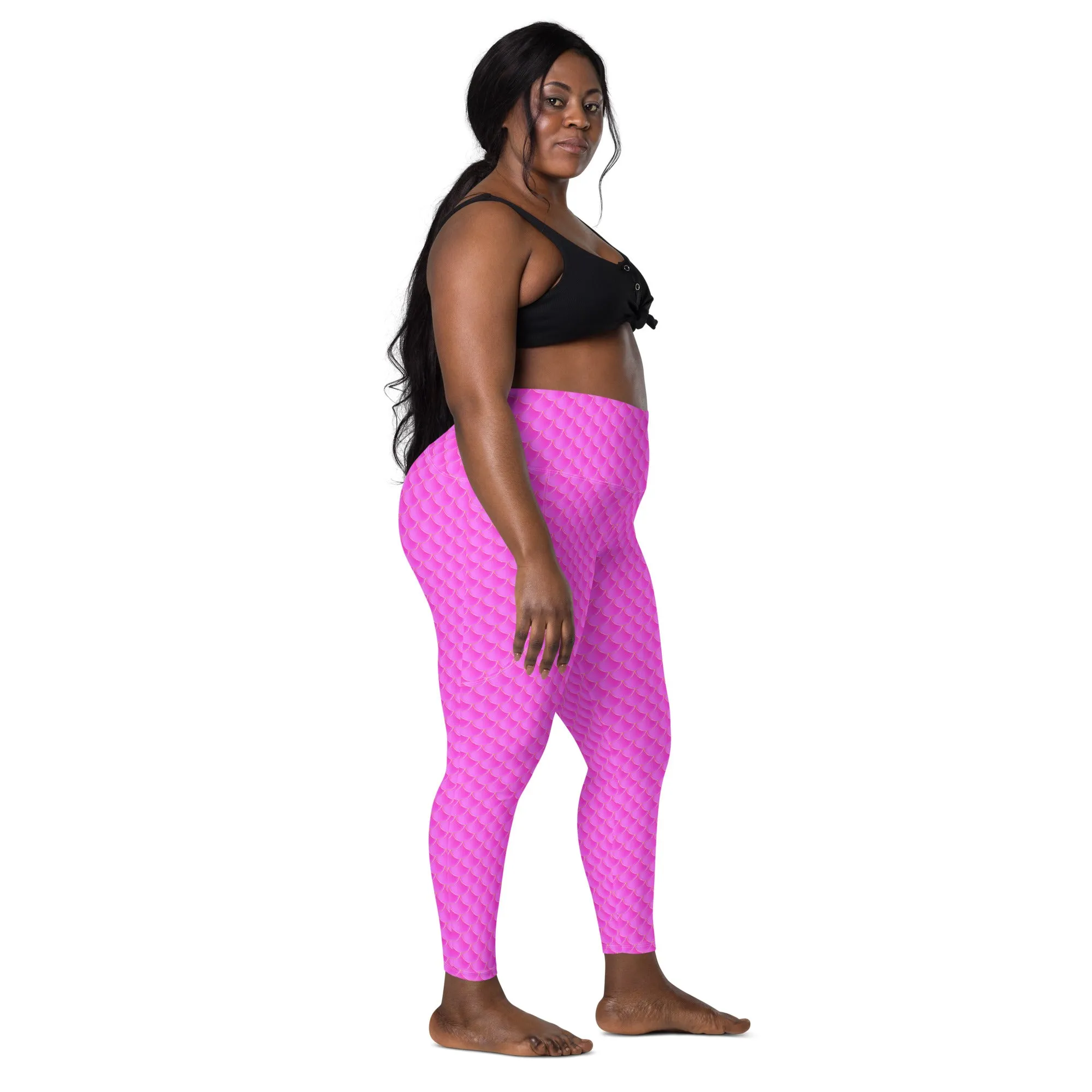 Pink Mermaid Rash Guard Pants Leggings With Pockets UPF 50 