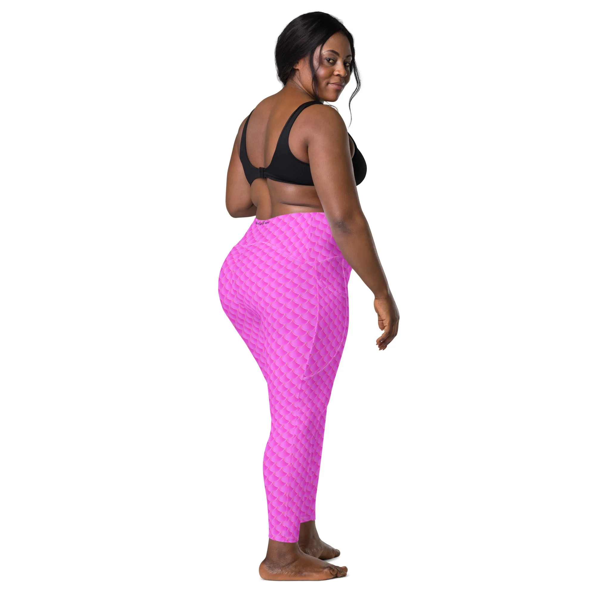 Pink Mermaid Rash Guard Pants Leggings With Pockets UPF 50 