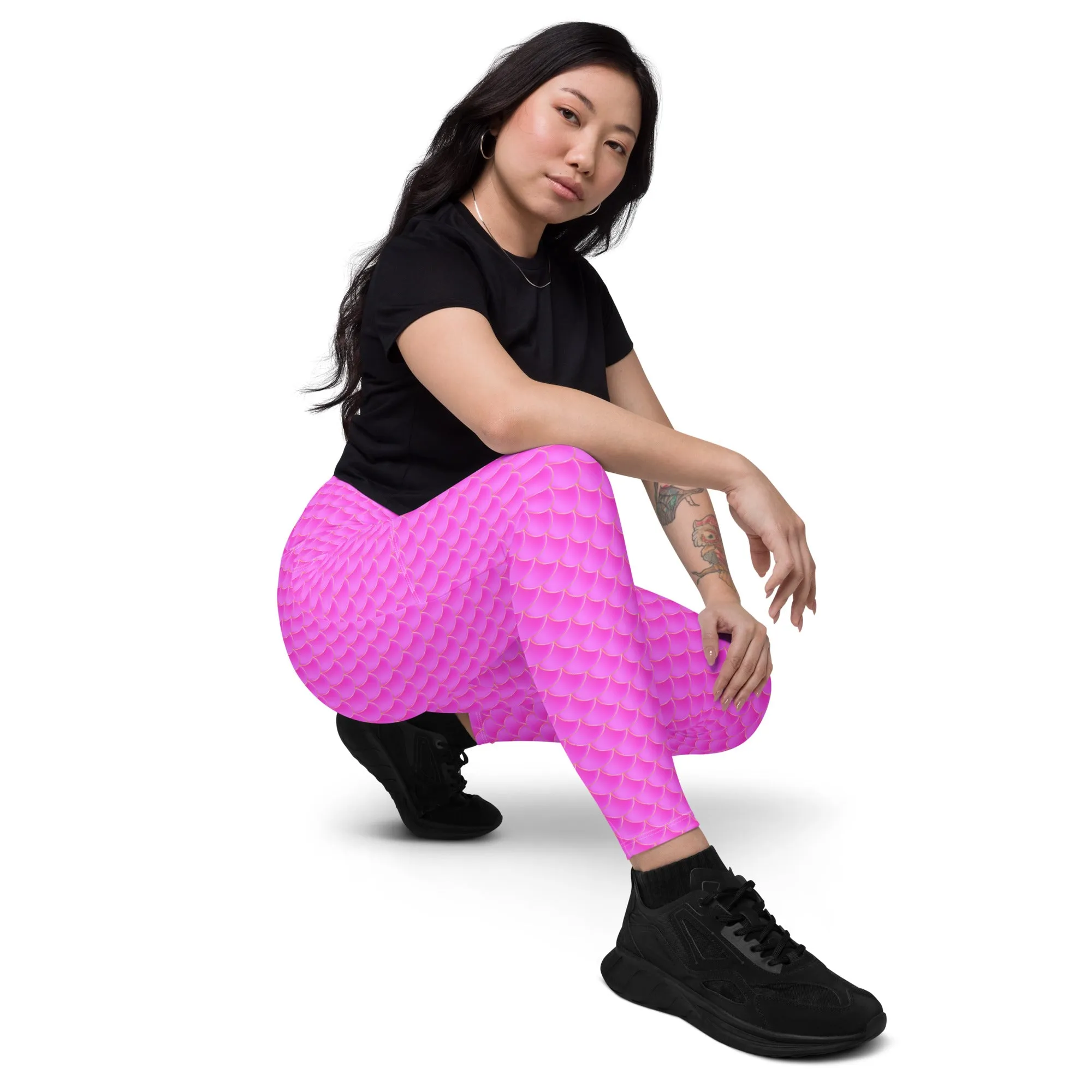 Pink Mermaid Rash Guard Pants Leggings With Pockets UPF 50 