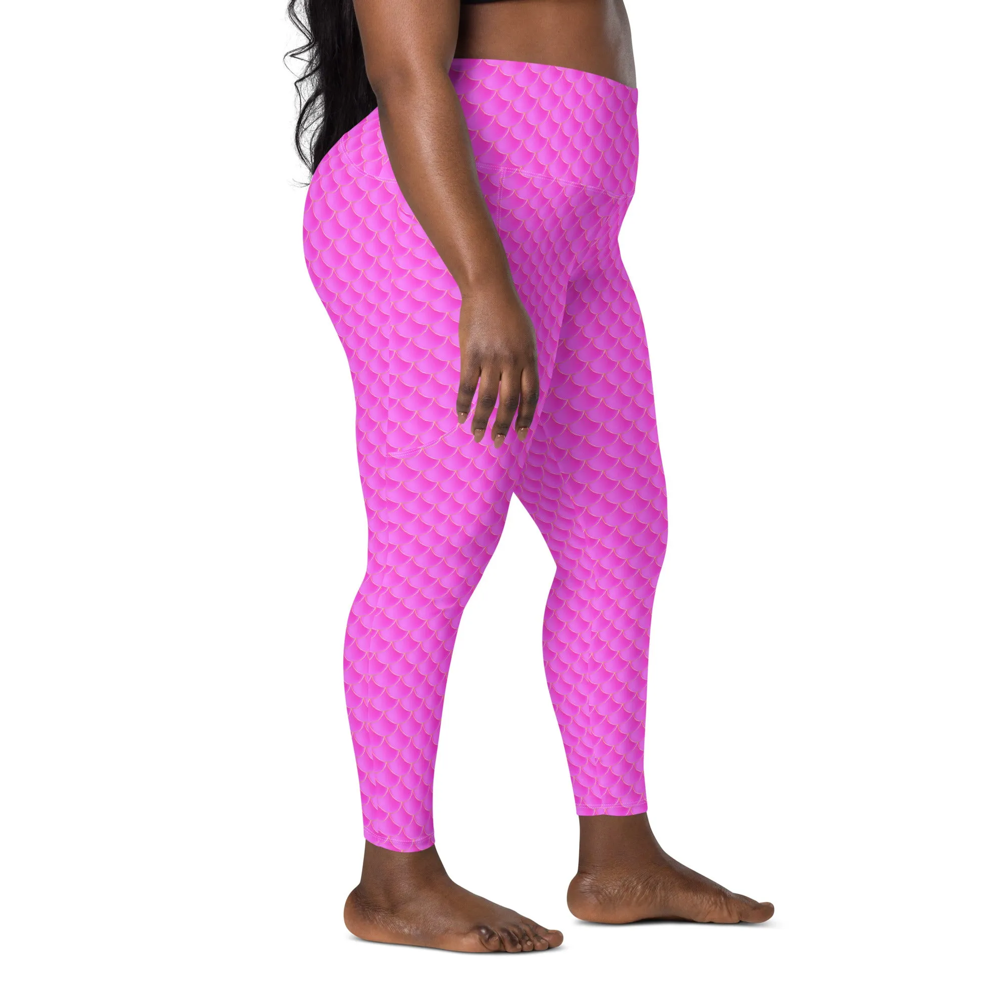 Pink Mermaid Rash Guard Pants Leggings With Pockets UPF 50 