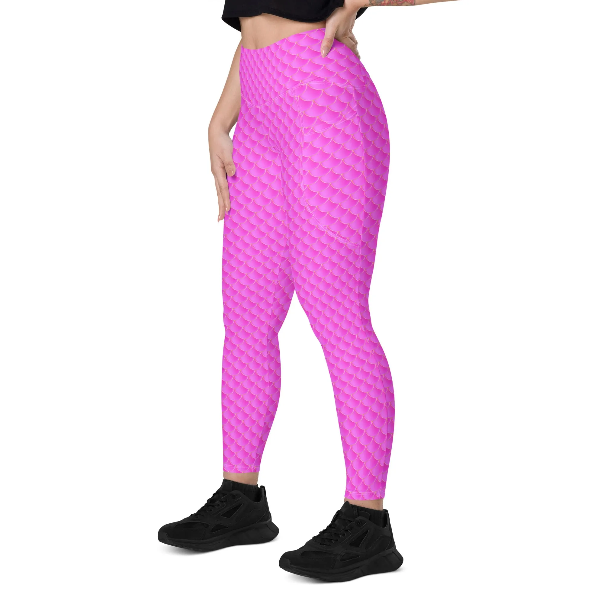 Pink Mermaid Rash Guard Pants Leggings With Pockets UPF 50 