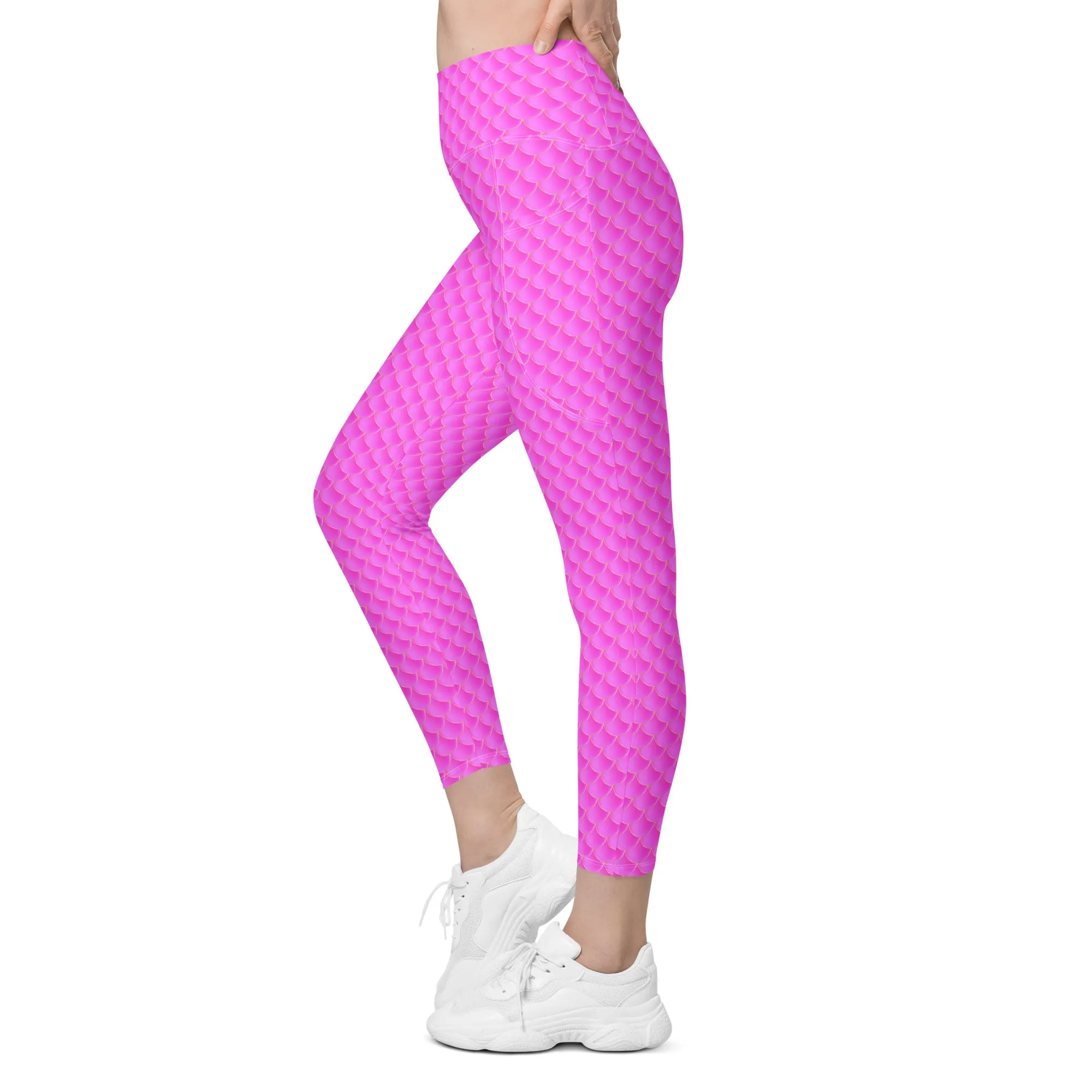 Pink Mermaid Rash Guard Pants Leggings With Pockets UPF 50 