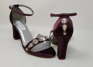 Plum Wedding Shoes with Chunky Heel Crystal Front and Back Design