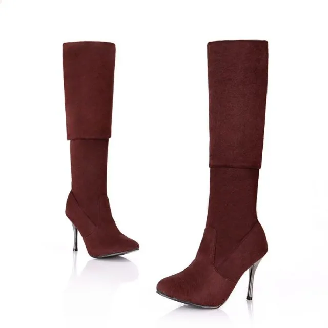 Plus size 34-43 new fashion shoes over the knee boots women stiletto high heels autumn pointed toe thigh high boots