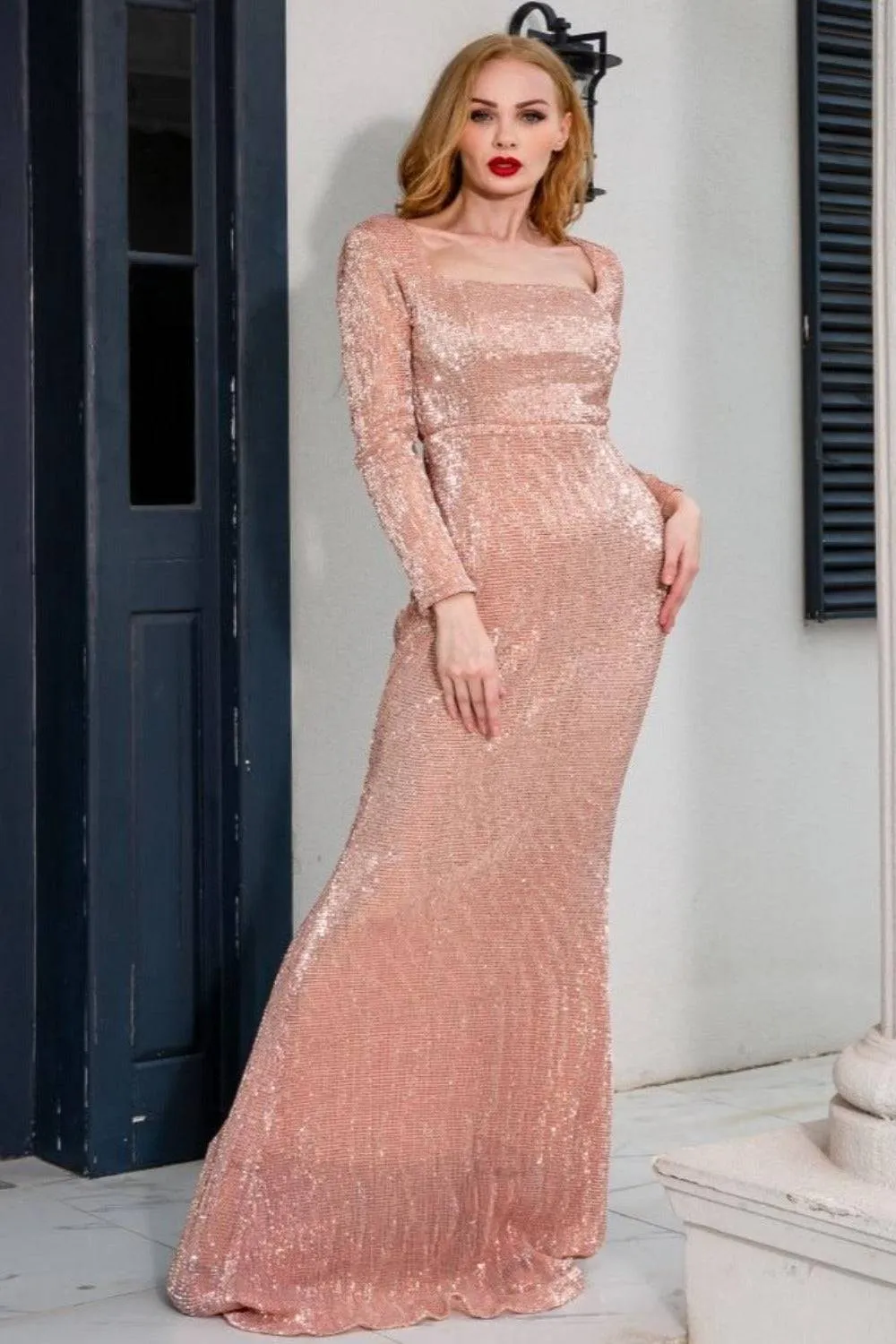 Plus Size Gold Sequins Maxi Dress