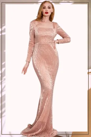 Plus Size Gold Sequins Maxi Dress