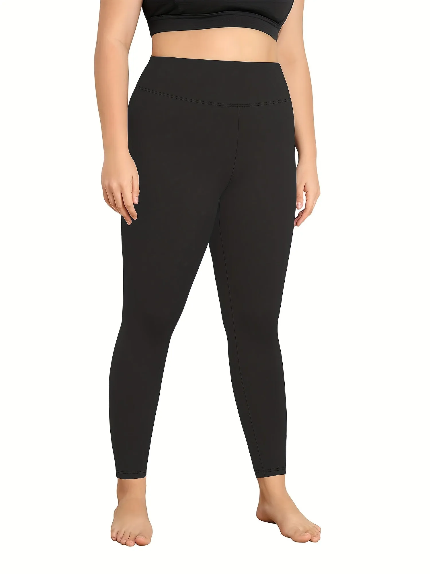 Plus Size High Rise Solid Fleece Lined Sports Leggings - Ultra-Comfortable, High-Stretch, Four-Way Stretch Fitness Leggings for Women - Perfect for Yoga, Running, Gym, and Outdoor Activities