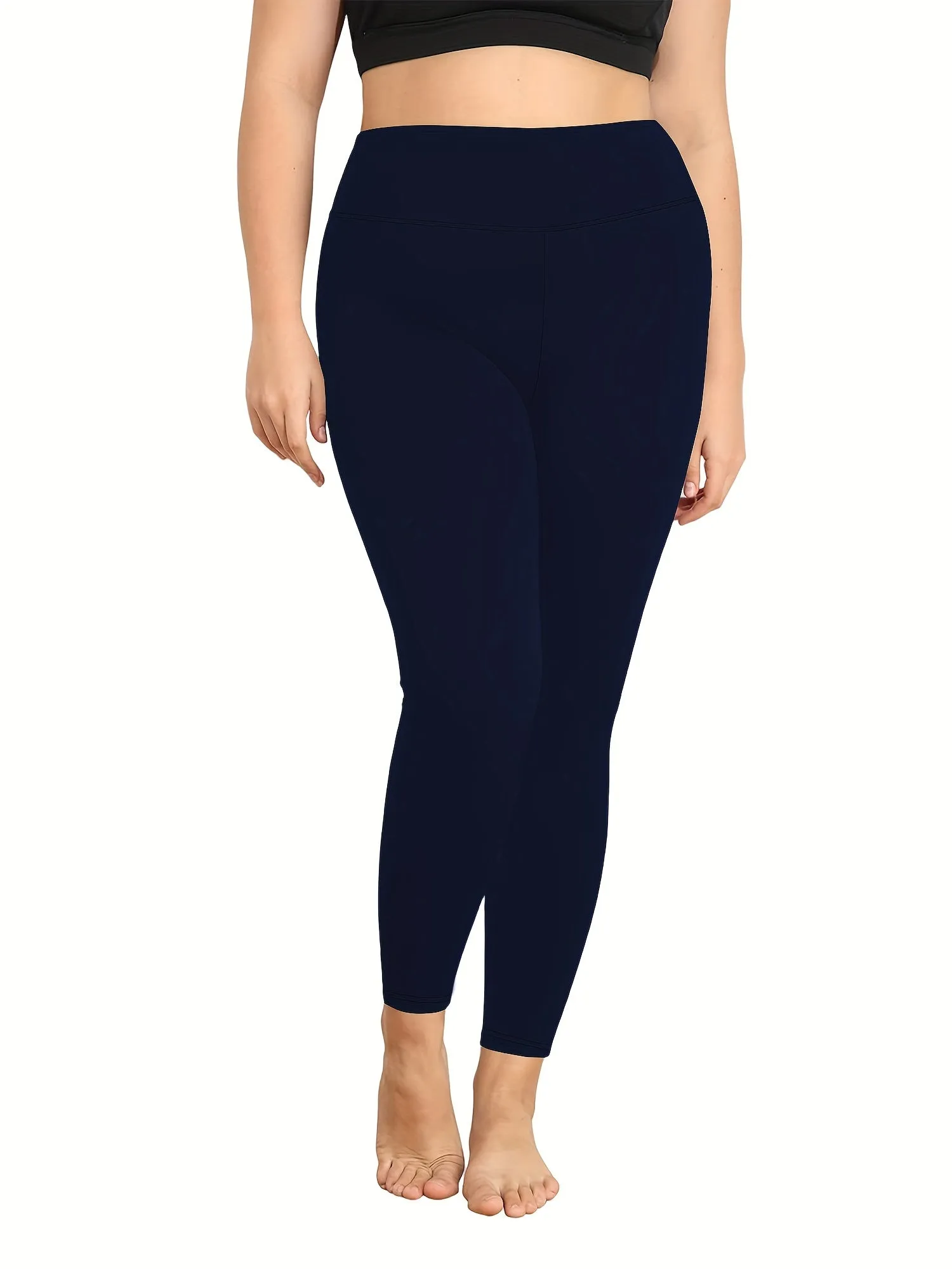 Plus Size High Rise Solid Fleece Lined Sports Leggings - Ultra-Comfortable, High-Stretch, Four-Way Stretch Fitness Leggings for Women - Perfect for Yoga, Running, Gym, and Outdoor Activities