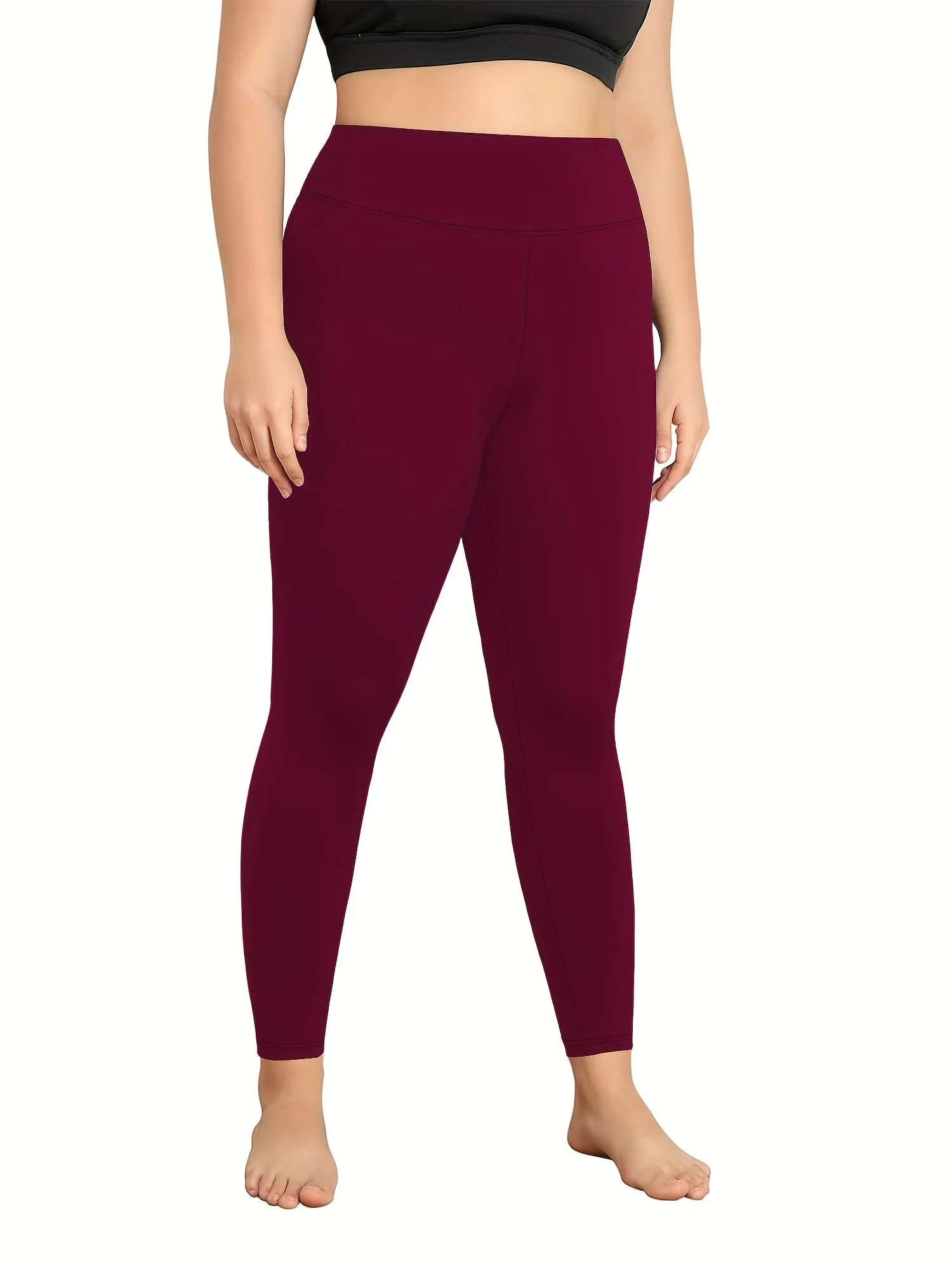 Plus Size High Rise Solid Fleece Lined Sports Leggings - Ultra-Comfortable, High-Stretch, Four-Way Stretch Fitness Leggings for Women - Perfect for Yoga, Running, Gym, and Outdoor Activities
