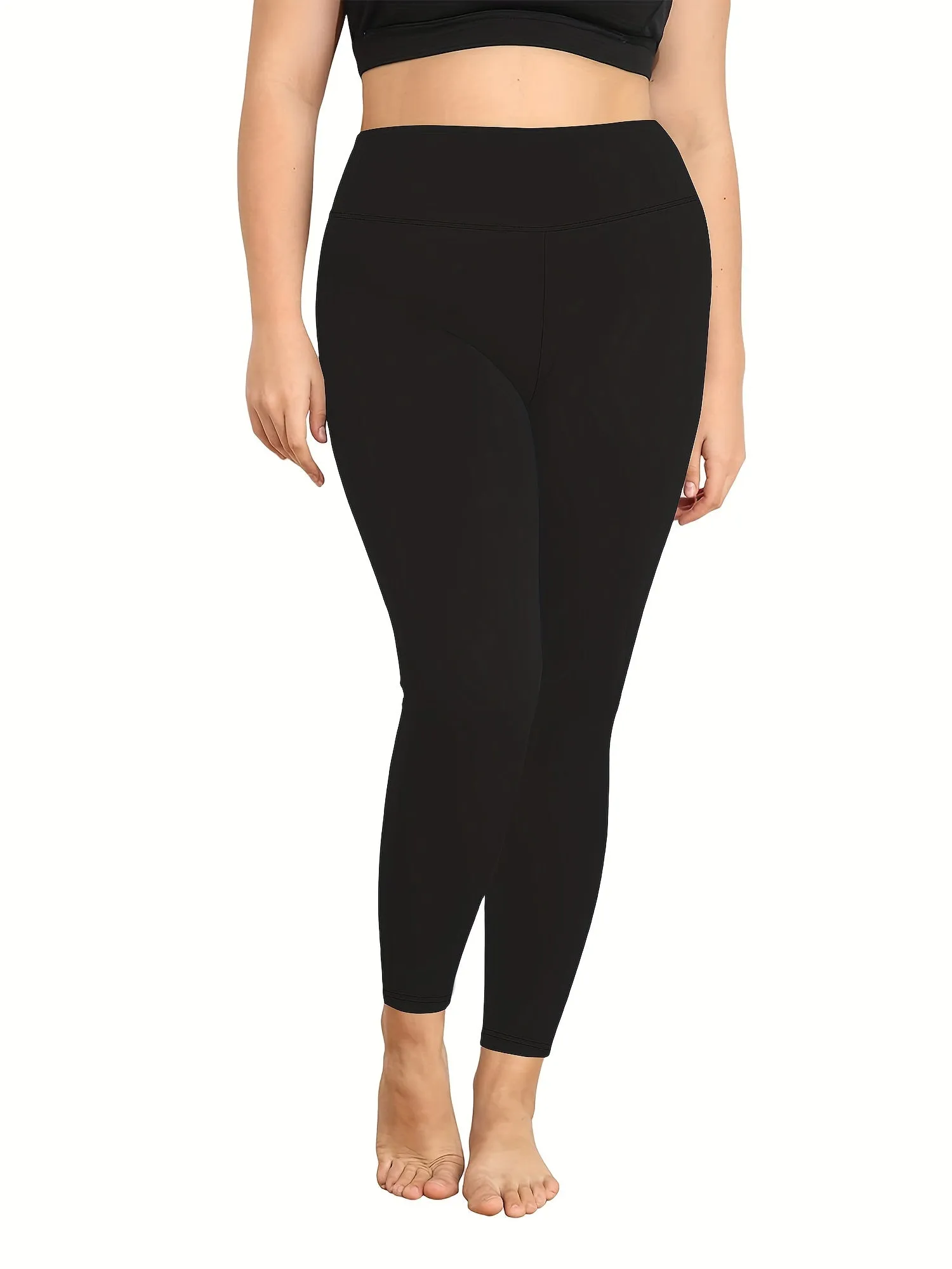 Plus Size High Rise Solid Fleece Lined Sports Leggings - Ultra-Comfortable, High-Stretch, Four-Way Stretch Fitness Leggings for Women - Perfect for Yoga, Running, Gym, and Outdoor Activities