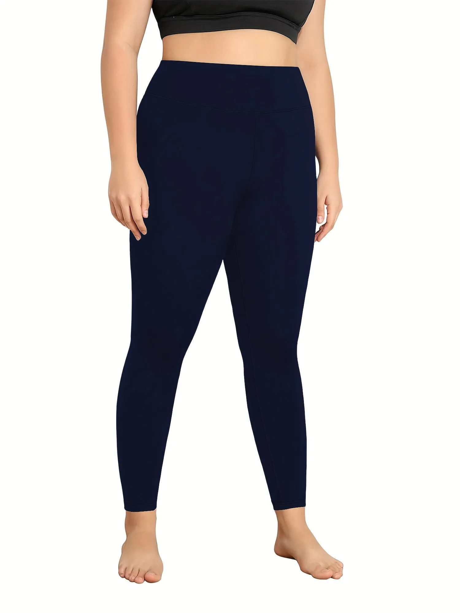 Plus Size High Rise Solid Fleece Lined Sports Leggings - Ultra-Comfortable, High-Stretch, Four-Way Stretch Fitness Leggings for Women - Perfect for Yoga, Running, Gym, and Outdoor Activities