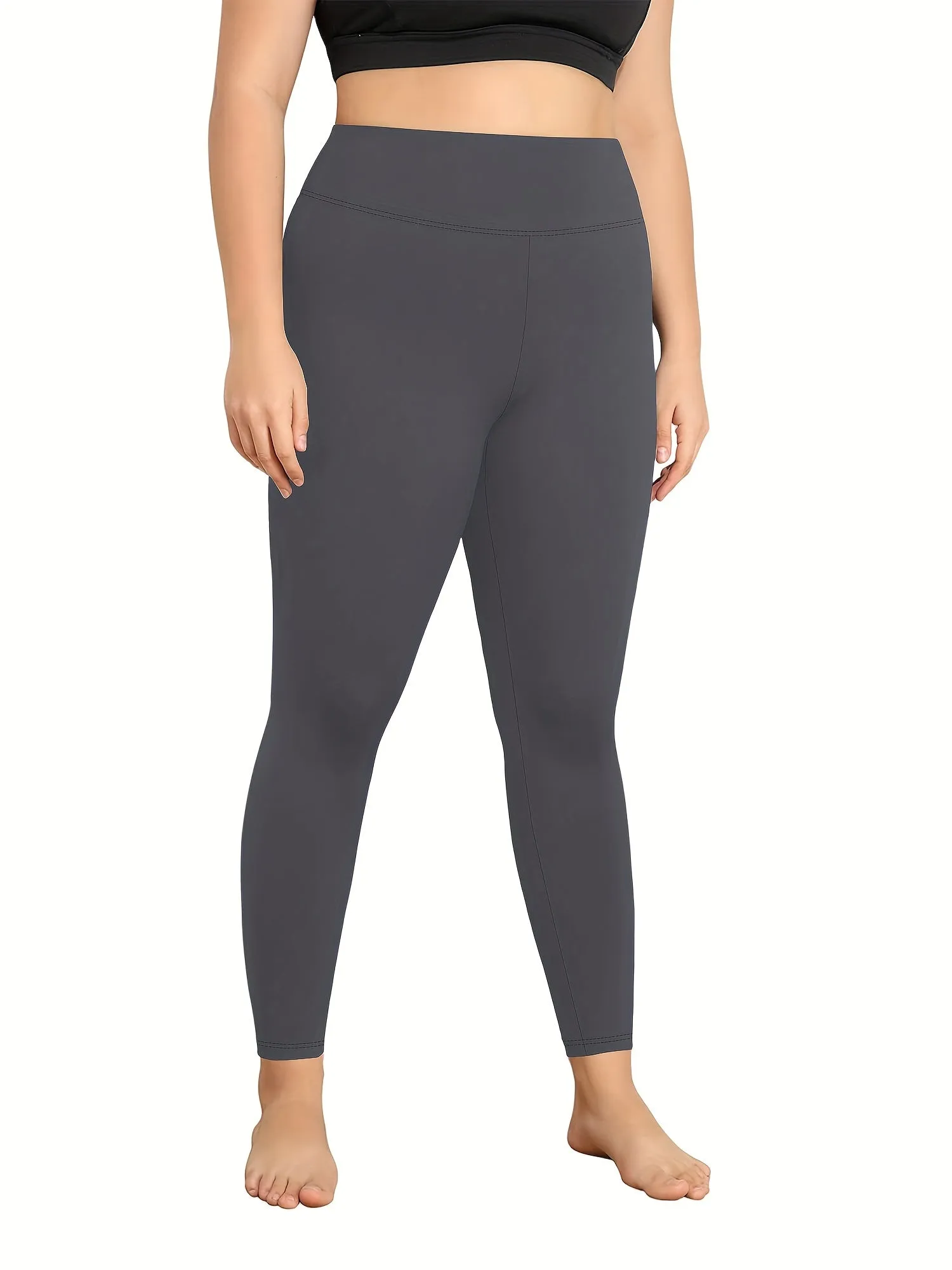 Plus Size High Rise Solid Fleece Lined Sports Leggings - Ultra-Comfortable, High-Stretch, Four-Way Stretch Fitness Leggings for Women - Perfect for Yoga, Running, Gym, and Outdoor Activities