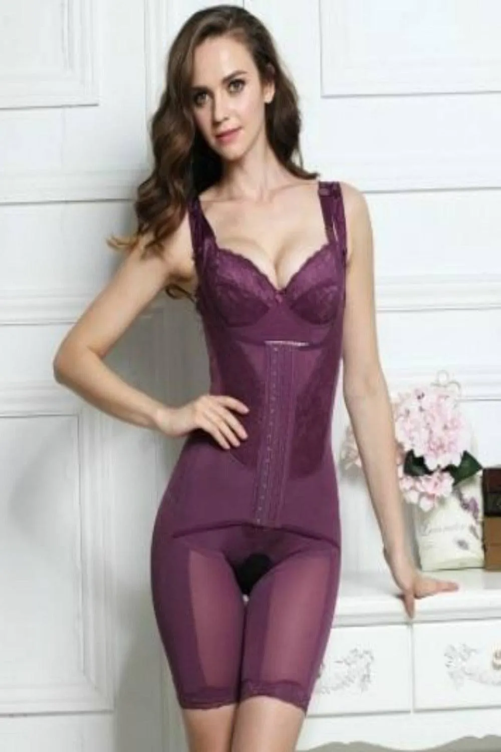 Plus Size Wrap Around High Waist Open Crotch Bodysuit Shapewear