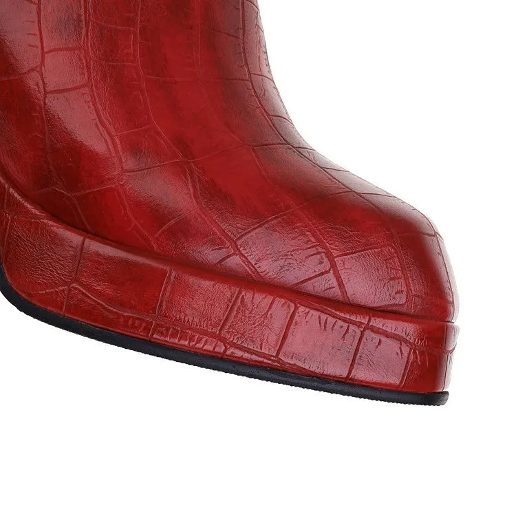 Pointed Toe Mid-Calf Boots Chunky Block Heel Booties for Women