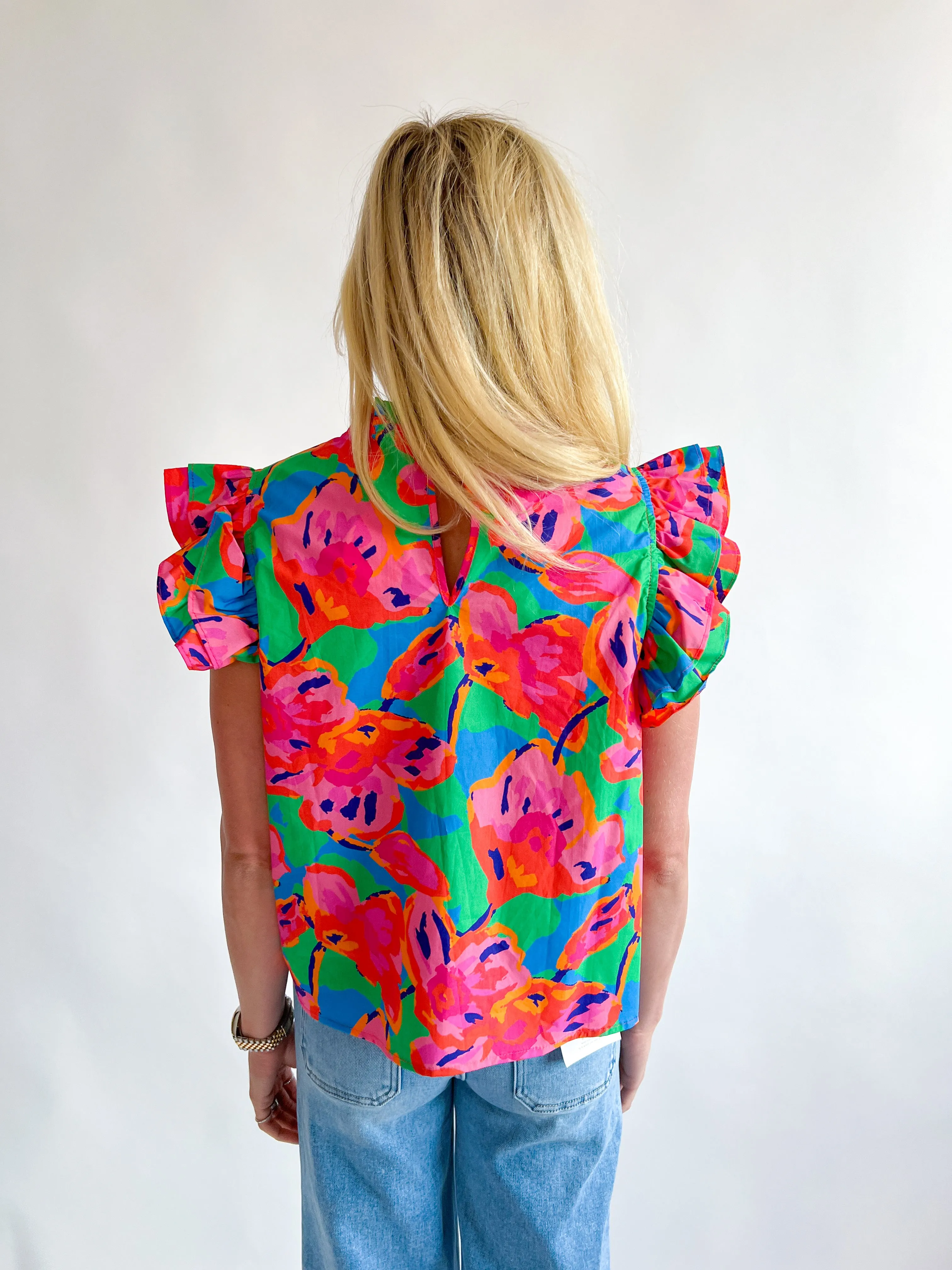 Poplin Floral Pin Tuck Blouse