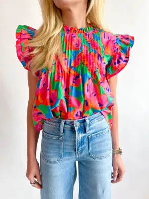Poplin Floral Pin Tuck Blouse